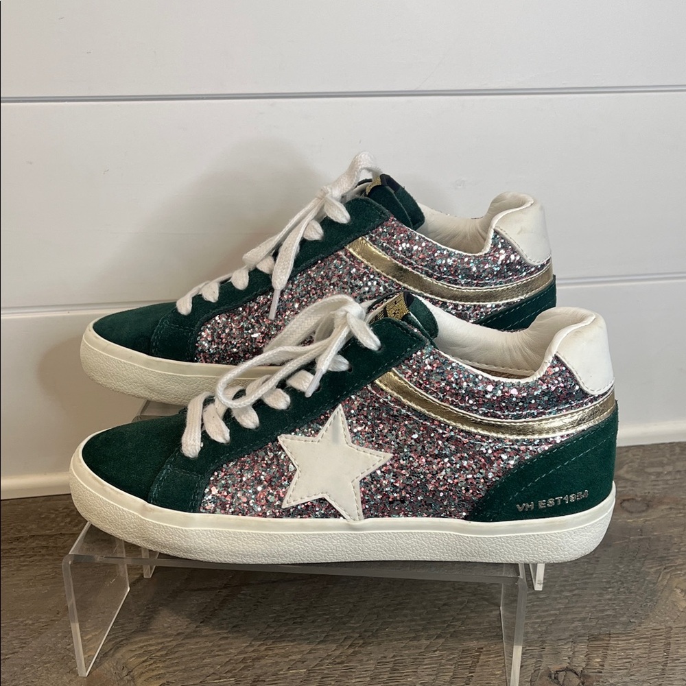 Vintage Havana Bounce Glitter Sneakers Green Multi Sparkle Lace Up - Size 7.5